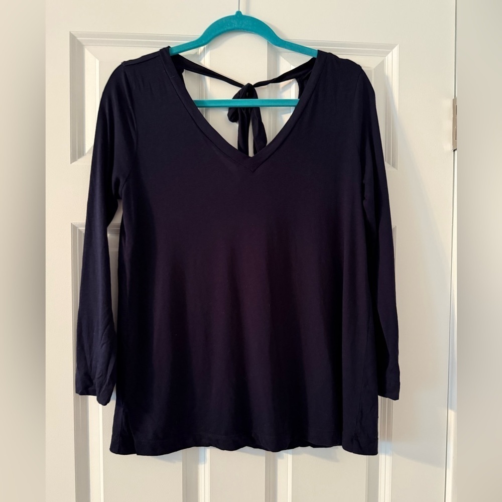 Loft | Navy Blue Tie Detail 3/4 Sleeve Top | Size S